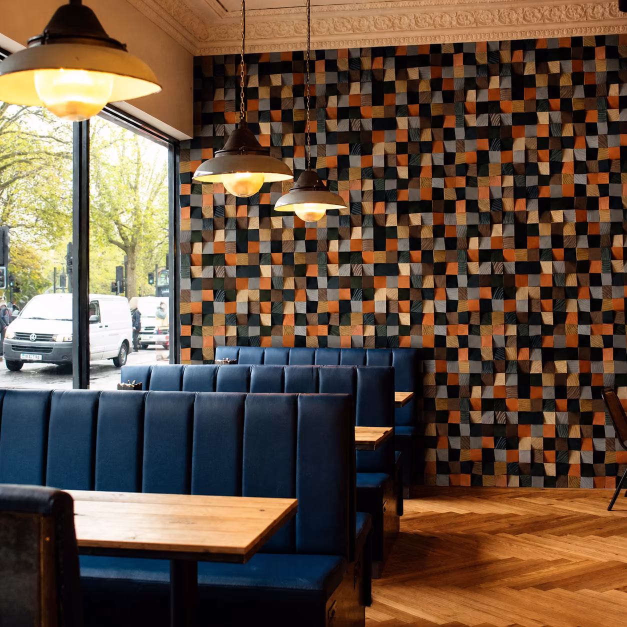 Acoustic wall art in a coffee shop