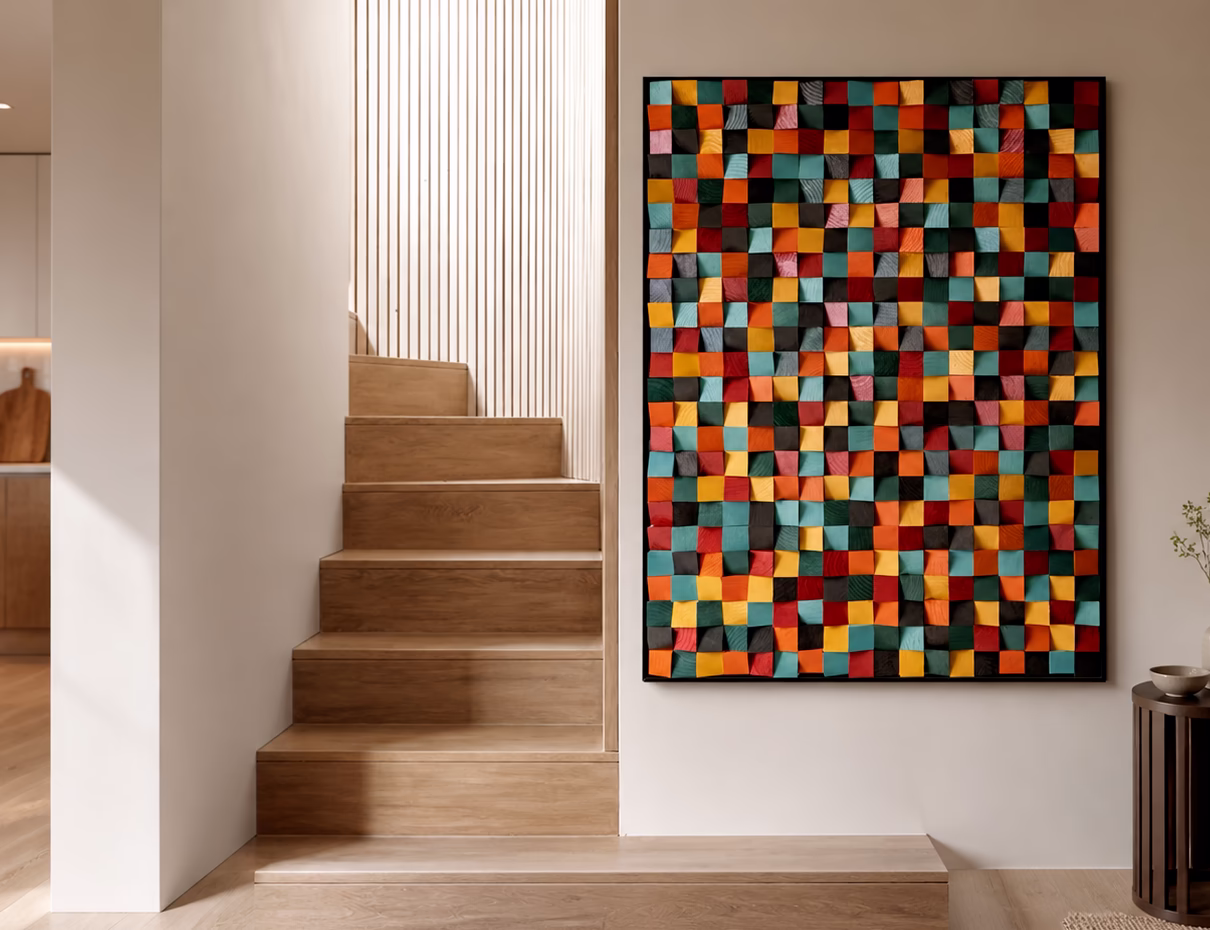 Acoustic wall art in a kitchen